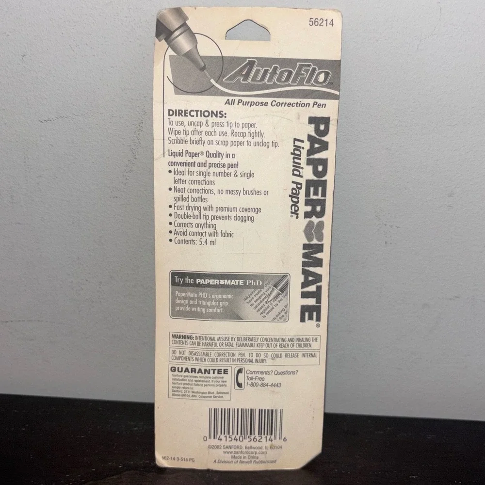 Paper Mate | AutoFlo | All Purpose‎ Correction Pen | Liquid Paper | New | 2002